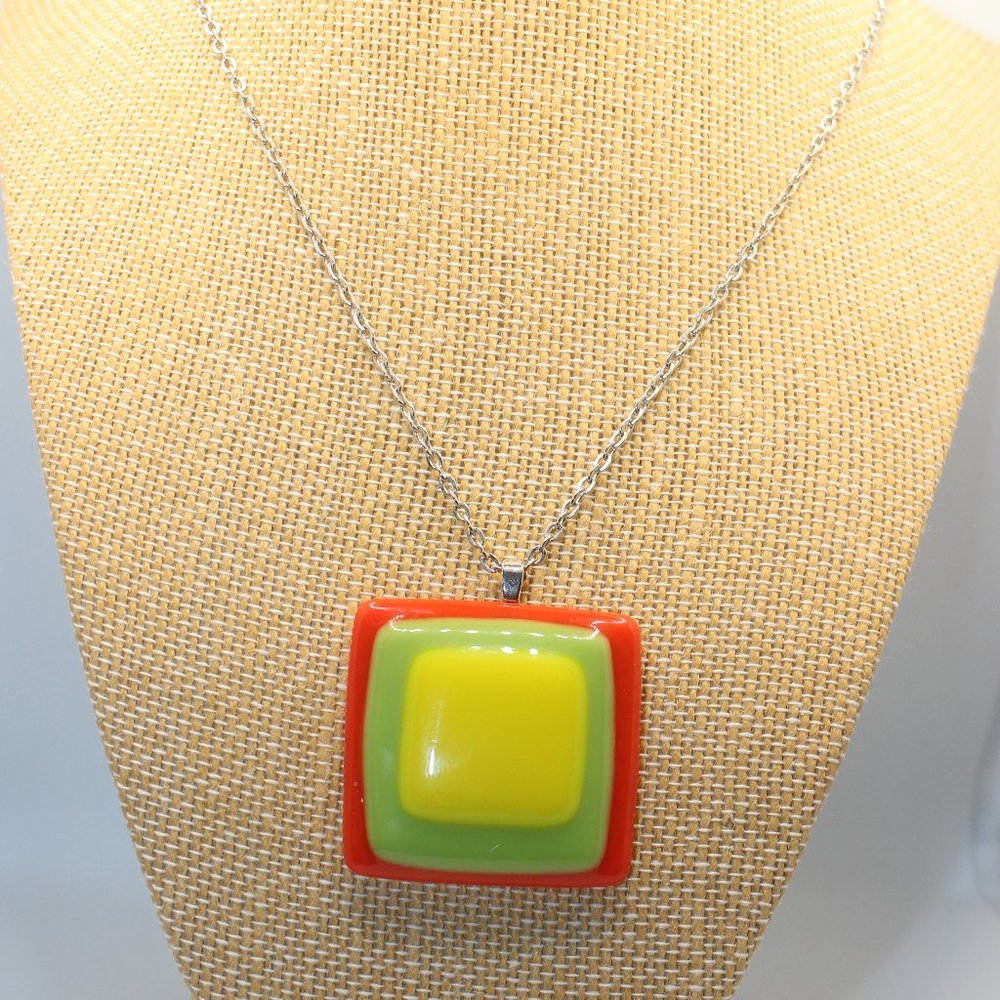 Square Fused Glass Pendant Handmade